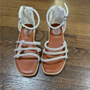 Vince Camuto White Rhinestone Strappy Ankle-Sandal